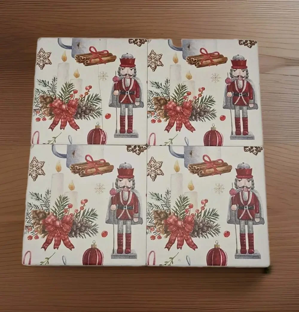 4 Christmas Ceramic Coasters Nutcracker Cork Backing 4